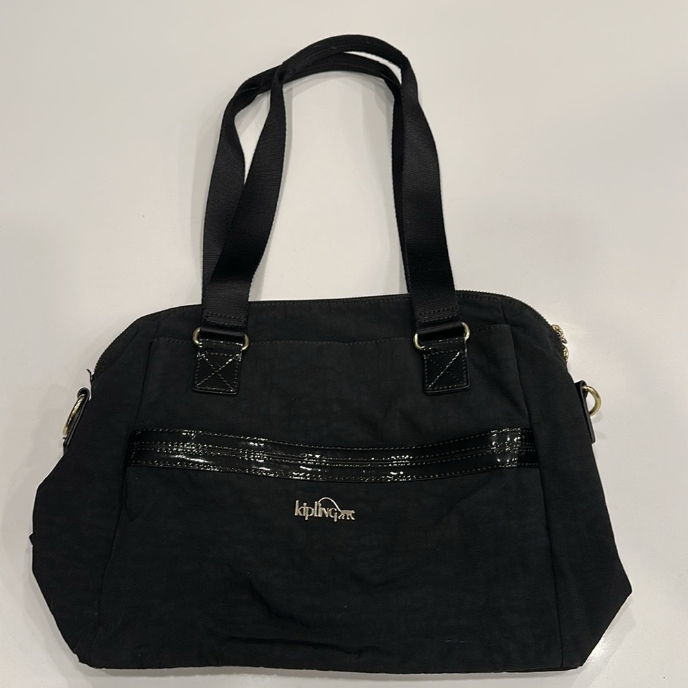 Kipling Black Nylon and Patent Shoulder Bag
